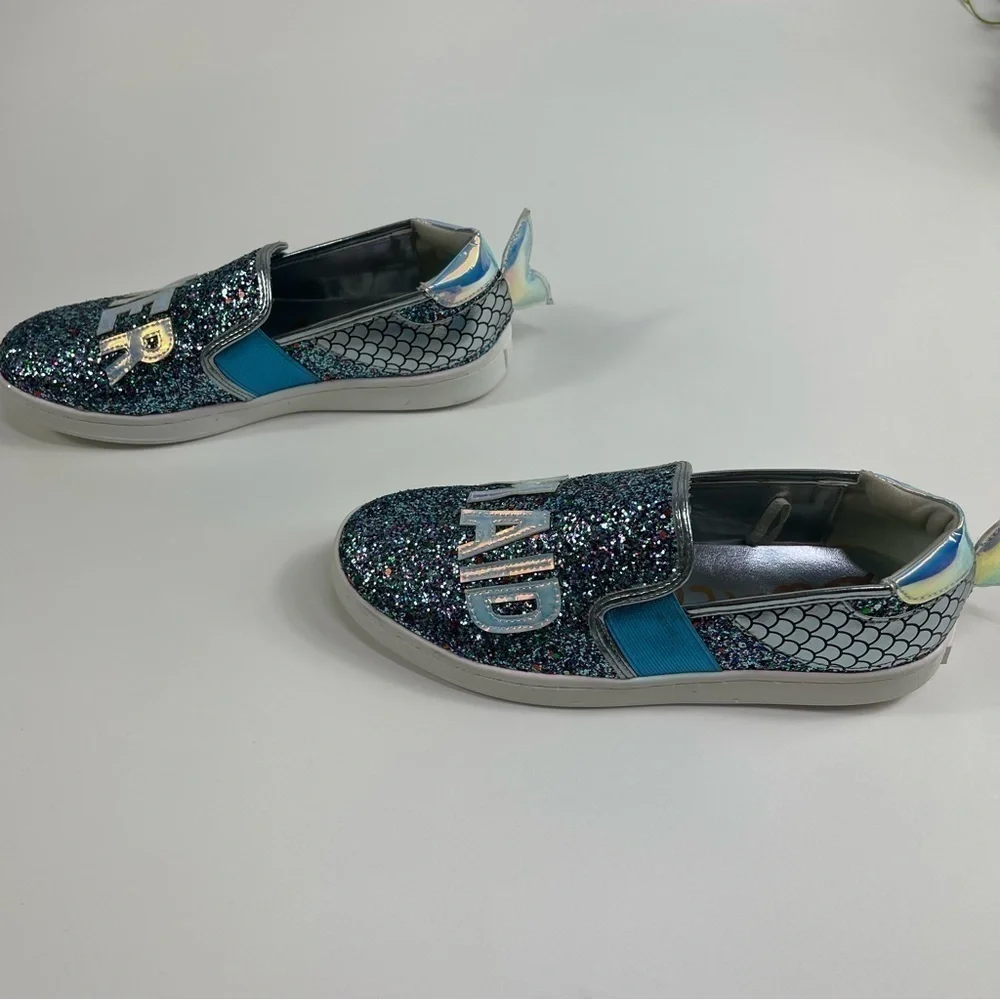 Sam Edelman Girls size 5 Slip on Sneaker Shoes Mermaid Blue Sparkle Glitter